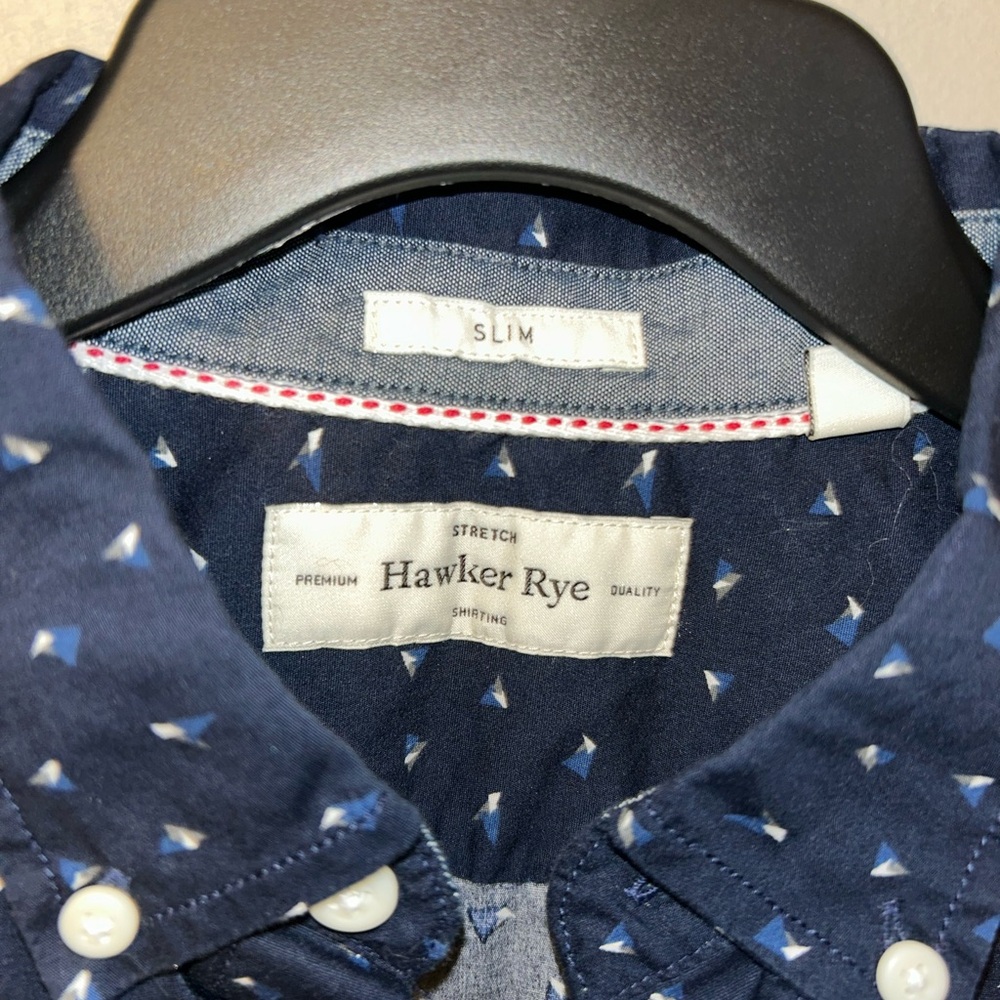 Hawker Rye shirt - navy print short sleeve button front w/chest pocket - Picture 3 of 9